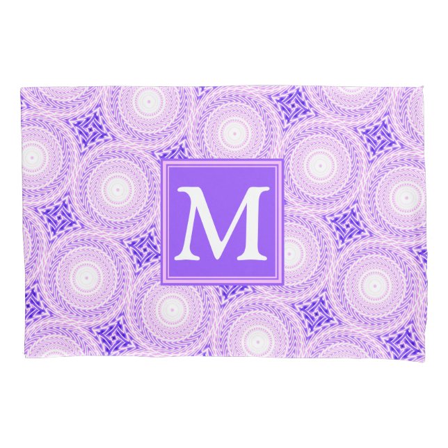 Funda De Cojín Patrón de círculos púrpura de monograma (Anverso)