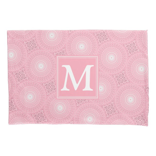 Funda De Cojín Patrón de círculos rosados monograma (Anverso)