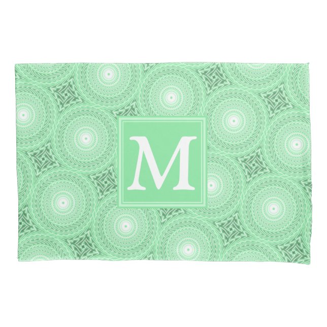 Funda De Cojín Patrón de círculos verdes de primavera monograma (Anverso)