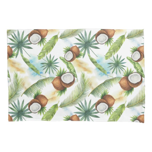 Funda De Cojín Patrón de coco tropical acuarela (Anverso-izquierdo)