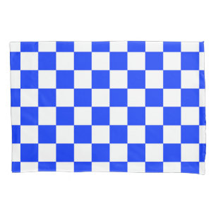 Funda De Cojín Patrón de comprobación de blanco azul