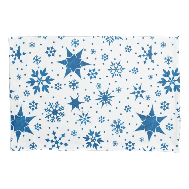 Funda De Cojín Patrón de Copo de Nieve Azul (Anverso)