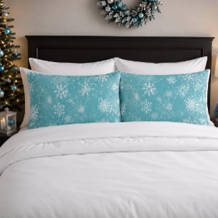 Funda De Cojín Patrón de copos de nieve azul teal suave escarcha