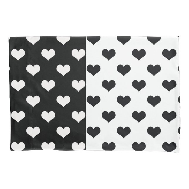 Funda De Cojín Patrón de corazón de amor blanco negro (Anverso)