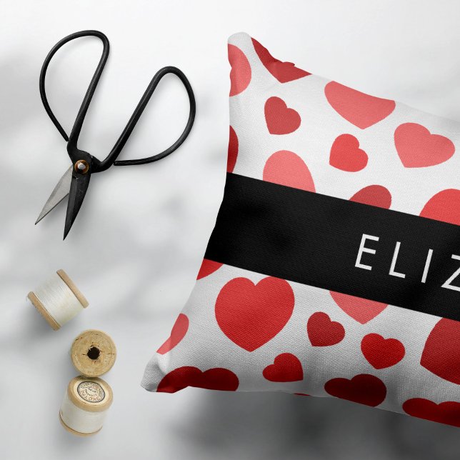 Funda De Cojín Patrón De Corazones, Corazones Rojos, Tu Nombre (Subido por el creador)