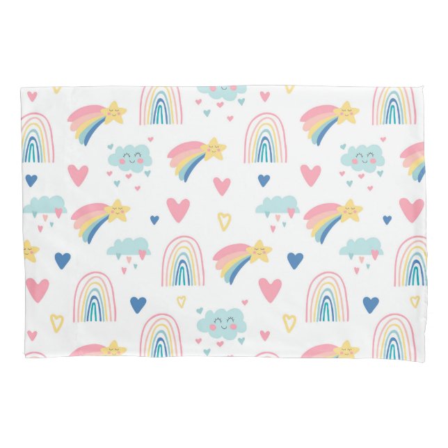 Funda De Cojín Patrón de corazones y nubes de arco iris (Anverso)