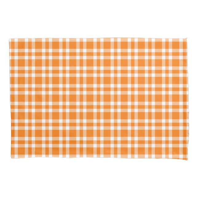 Funda De Cojín Patrón de Cuadro Escocés Naranja Blanco (Anverso-izquierdo)