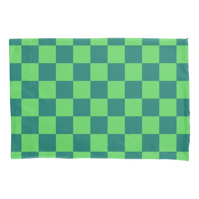 Funda De Cojín Patrón de cuadros gingham azul verde (Anverso)