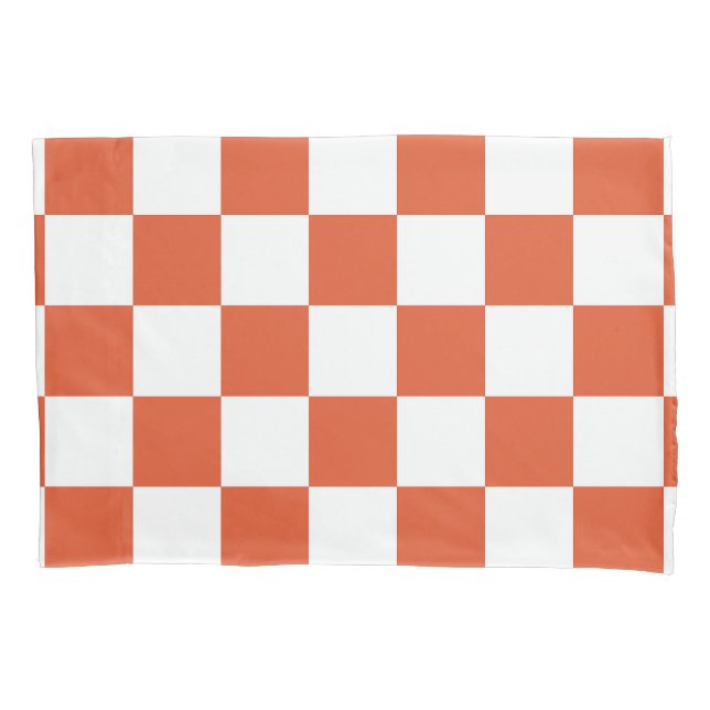 Funda De Cojín Patrón de cuadros naranja y blanco (Anverso)