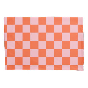Funda De Cojín Patrón de cuadros naranja y rosa