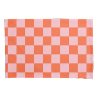 Funda De Cojín Patrón de cuadros naranja y rosa