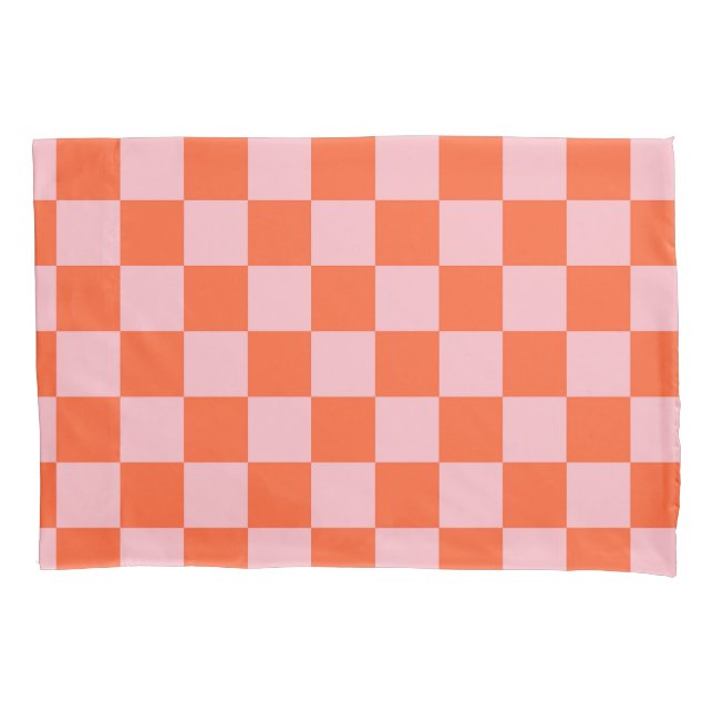 Funda De Cojín Patrón de cuadros naranja y rosa (Anverso)