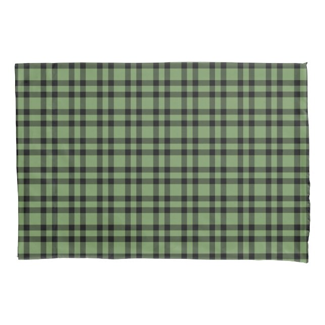 Funda De Cojín Patrón de Cuadros Verde Negro (Anverso-izquierdo)