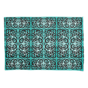 Funda De Cojín Patrón de desplazamiento de verdigris y negro