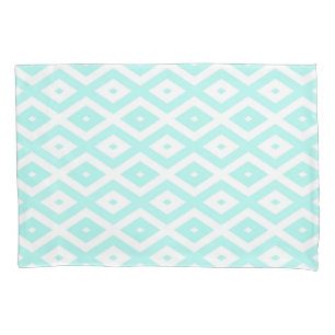 Funda De Cojín Patrón de diamante blanco y turquesa