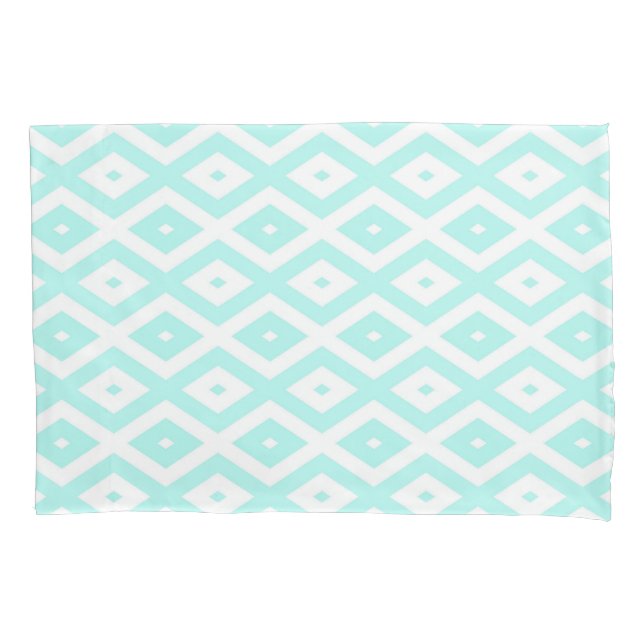 Funda De Cojín Patrón de diamante blanco y turquesa (Anverso)