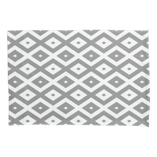 Funda De Cojín Patrón de diamante gris y blanco (Anverso)