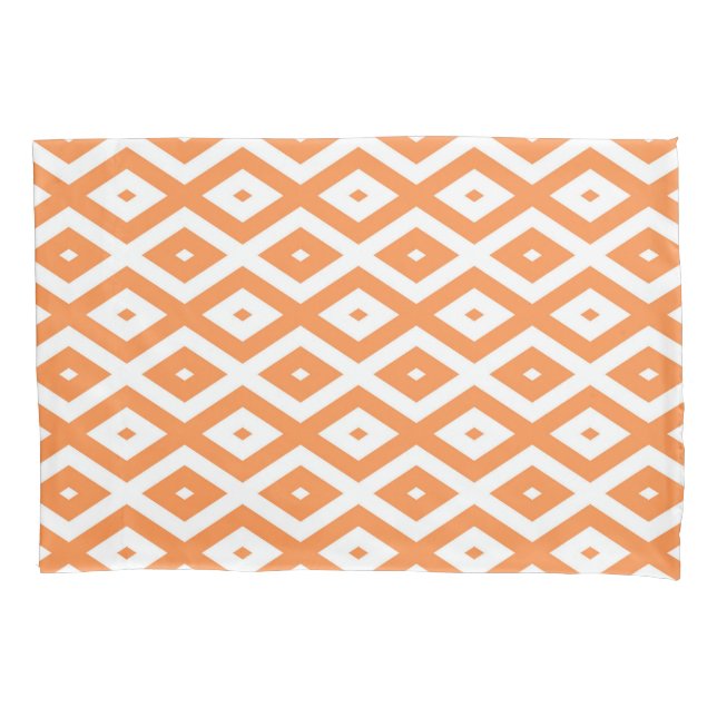 Funda De Cojín patrón de diamante naranja y blanco (Anverso)
