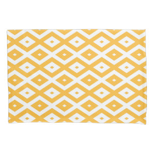 Funda De Cojín Patrón de diamantes amarillo y blanco soleado