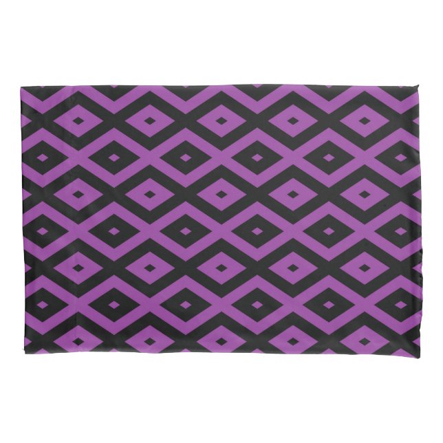 Funda De Cojín Patrón de diamantes morado y negro (Anverso)