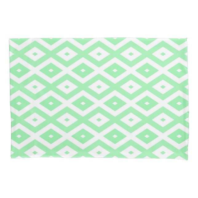 Funda De Cojín Patrón de diamantes verde y blanco (Anverso)