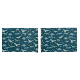 Funda De Cojín Patrón de dinosaurio blanco verde oscuro