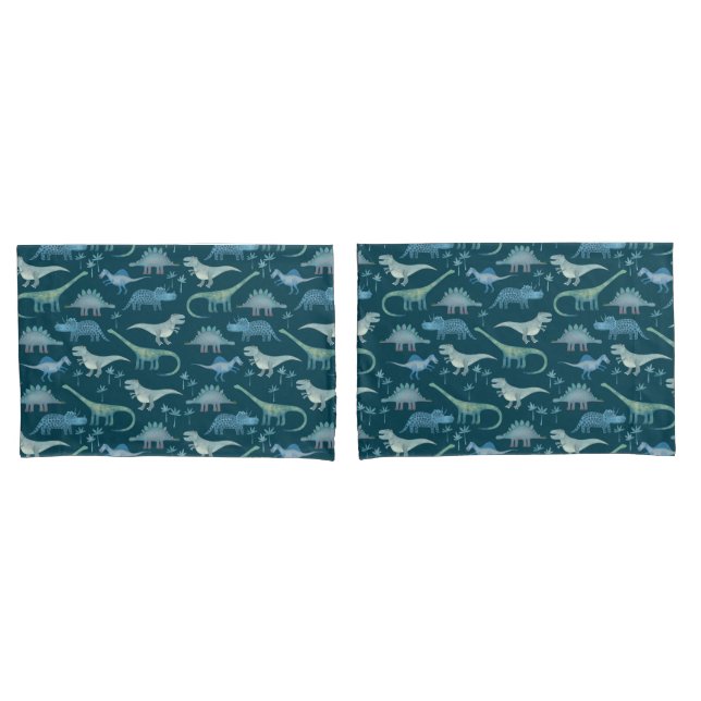 Funda De Cojín Patrón de dinosaurio blanco verde oscuro (Anverso - Set)