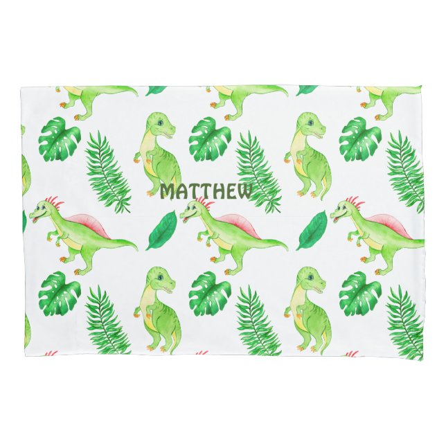 Funda De Cojín Patrón de dinosaurio de jungla verde suave (Anverso)