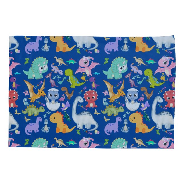 Funda De Cojín Patrón de dinosaurio lindo en azul | (Reverso)