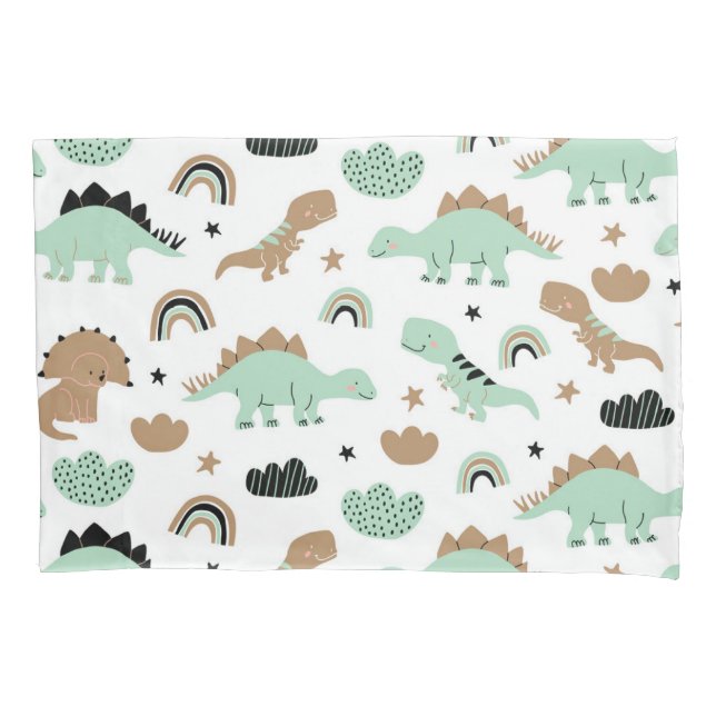 Funda De Cojín Patrón de dinosaurio verde de menta (Anverso)