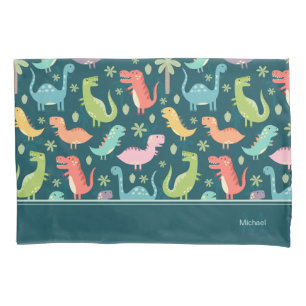 Funda De Cojín Patrón de dinosaurios Azul Monogramado niño niño