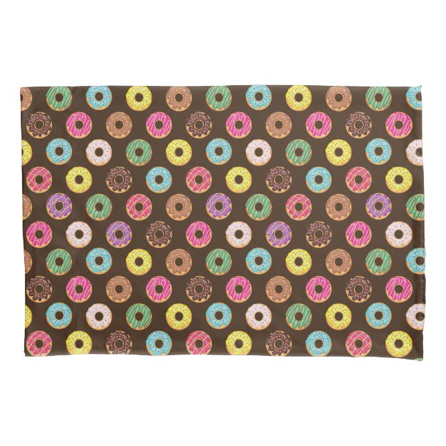Funda De Cojín Patrón De Donut Colorido En Chocolate (Anverso)