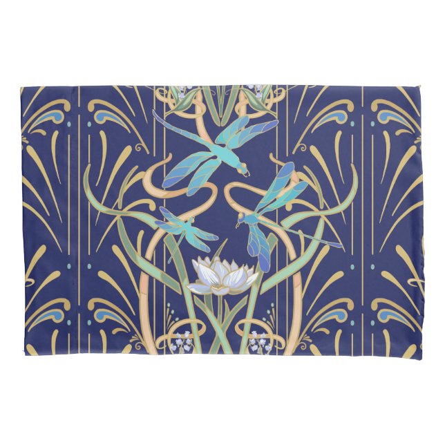 Funda De Cojín Patrón de Dragonflies Art Nouveau (Anverso)