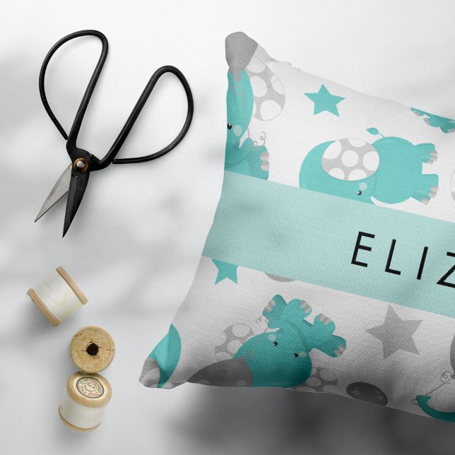 Funda De Cojín Patrón De Elefantes Azules, Estrellas, Tu Nombre (Subido por el creador)