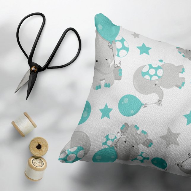Funda De Cojín Patrón de Elefantes, Elefantes Cutos - Gris Azul (Subido por el creador)