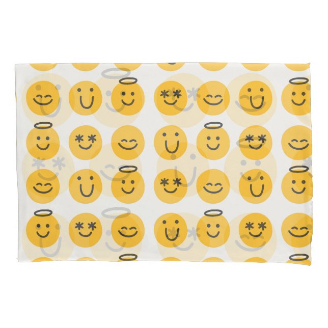 Funda De Cojín Patrón de Emoji feliz dibujado a mano (Anverso)