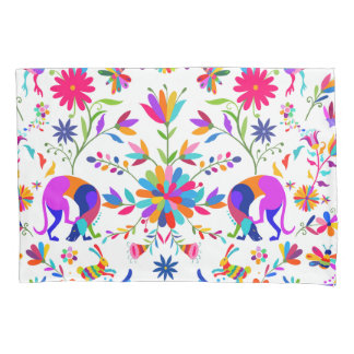 Funda De Cojín Patrón de estilo Otomi con Weims, conejos y pájaro