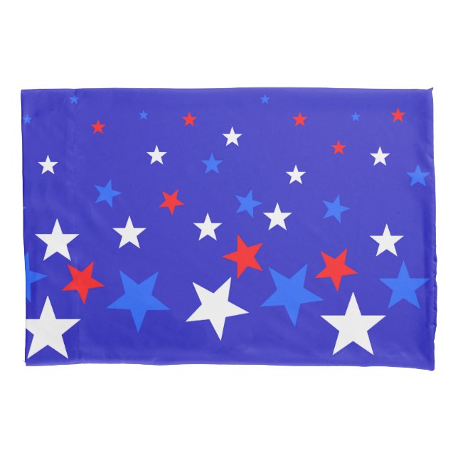 Funda De Cojín Patrón de estrella azul, rojo y blanco (Anverso)