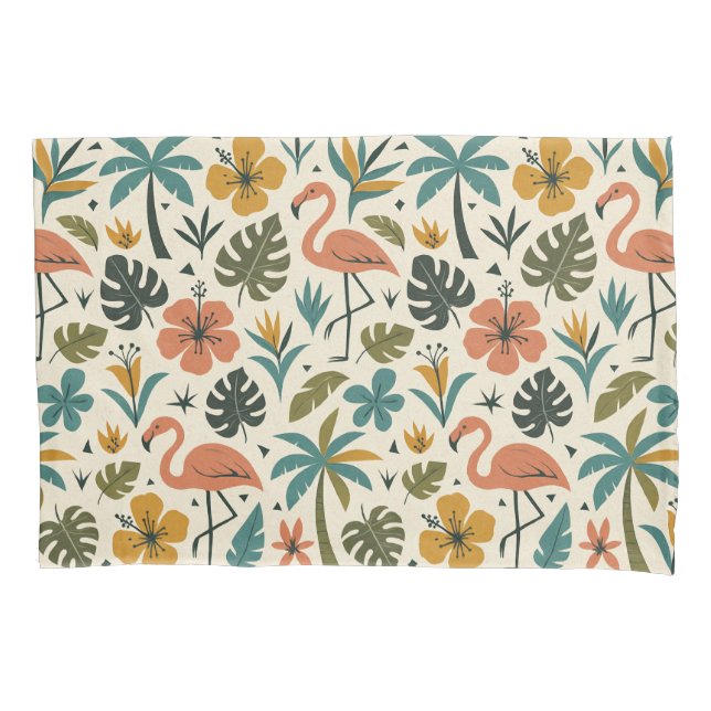 Funda De Cojín Patrón de flamenco tropical y palmera (Anverso-izquierdo)