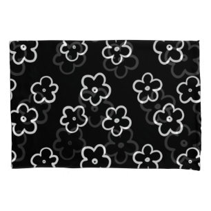 Funda De Cojín Patrón de flor blanco y negro