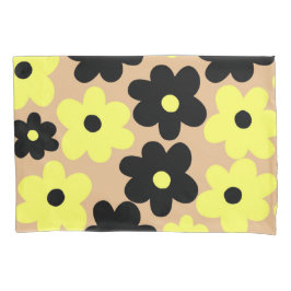 Funda De Cojín Patrón de flor hippie amarillo-negro
