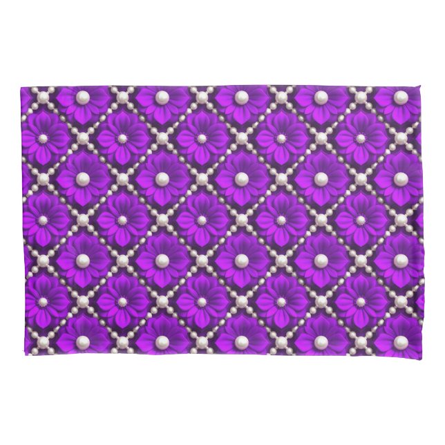 Funda De Cojín Patrón de Flor Púrpura con Perlas (Anverso)