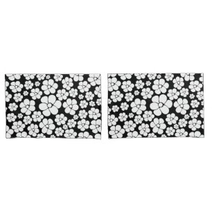 Funda De Cojín Patrón de flor retro en blanco sobre negro
