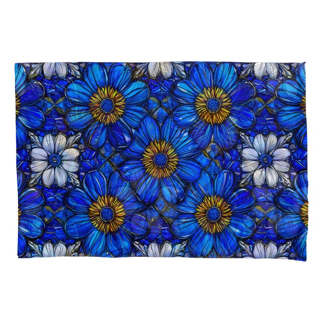 Funda De Cojín patrón de flores azules (Anverso)