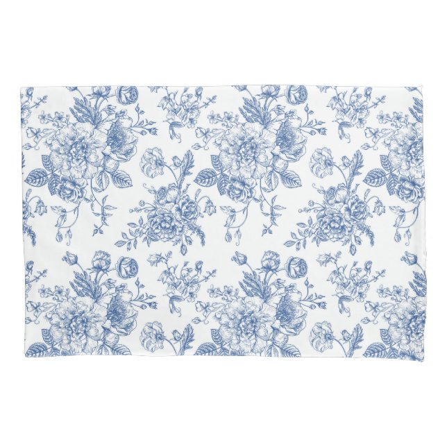 Funda De Cojín Patrón de flores azules (Anverso)
