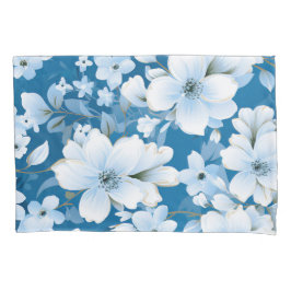 Funda De Cojín patrón de flores blancas, fondo azul,