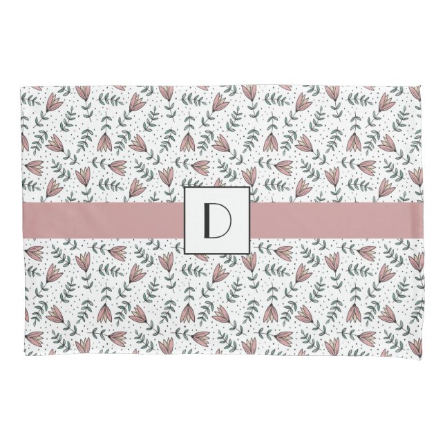 Funda De Cojín Patrón de flores florales rosadas Monogramadas Lin (Anverso)