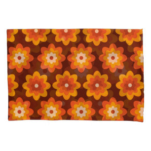 Funda De Cojín Patrón de flores naranja boho hippie retro groovy