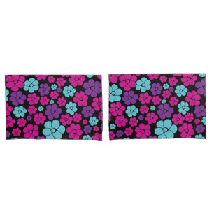 Funda De Cojín Patrón de flores: rosa, púrpura, azul y negro