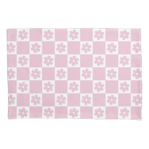 Funda De Cojín Patrón de flores rosadas a cuadros